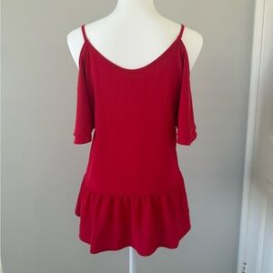 Vibrant Red Cold Shoulder Blouse by